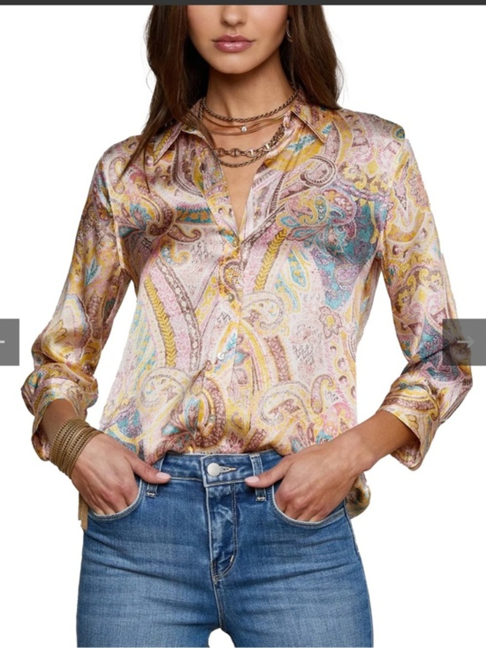 NWT, L'AGENCE Dani size S, Pastel Paisley Silk Button-Down Blouse, MSRP $345.00